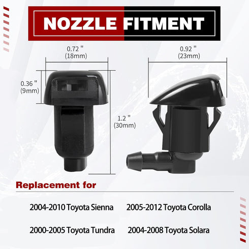 OTUAYAUTO Front Windshield Washer Nozzles - Replacement for 04-10 Toyota Sienna | Corolla | Solara | Tundra - Replaces OEM #: 85381-AE020, Spray J...