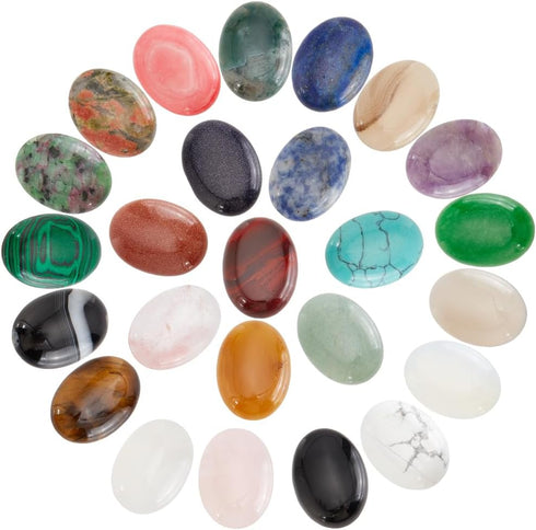 PH PandaHall 25pcs 25x18mm Gemstones Cabochons Flatback, Oval Stone Gem Semi-Precious Gemstones Beads Quartz Chakra Crystal Stones for Bracelet Ne...