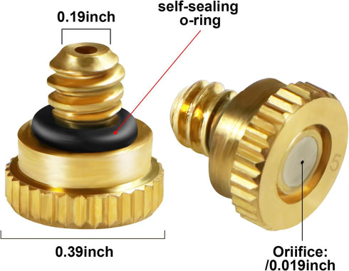 Brass Misting Nozzles for Garden Cooling System 0.019" (0.5 mm) 10/24 UNC (22 PCS) (0.019'')...