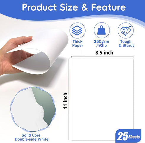 25 Sheets White Cardstock 8.5 x 11, 92lb/250gsm Cover Card Stock, Heavy Cardstock Printer Paper for Invitations, Scrapbooking, Crafts, Diy Cards, ...