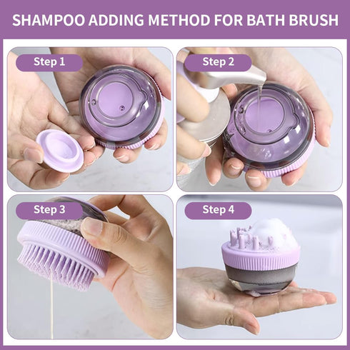 Dog Bath Brush, Dog Scrubber for Bath, Portable Dog Shampoo Brush with 2 Brush Heads, Dog Grooming Brush Pet Shampoo Massage Dispenser brush for L...