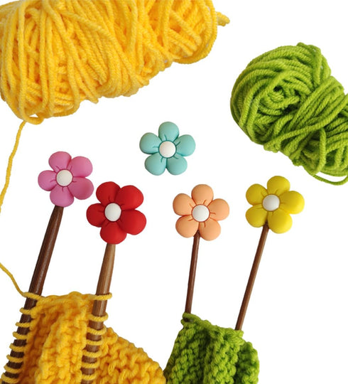 5Pcs Colorful Flower Knitting Needle Stoppers- Needle Point Protectors-Silicone Stitch Stoppers -Knitting Accessories and Gadgets -Knitting Gifts...