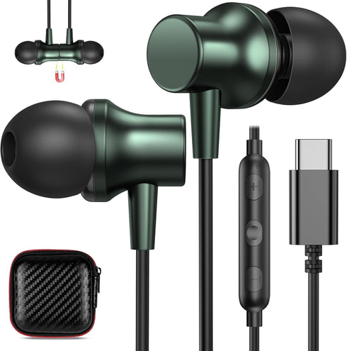 COOYA USB C Headphones Type C Wired Earbuds Bass Stereo Magnetic for iPhone 15 Pro iPad 10 Air 6 Noise Canceling Earphones in-Ear Headset+Mic for ...