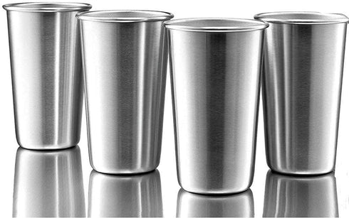 4 Pack Stainless Steel Cups, 16oz Pint Cup Tumbler, Premium Metal Drinking Glasses - Stackable Durable Cup...