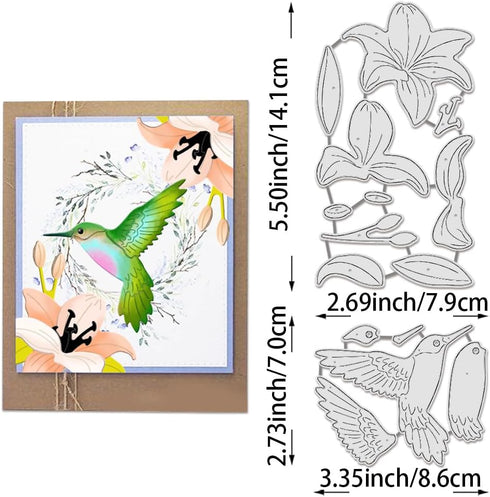 BENECREAT 2pcs Bird Flower Metal Die Cuts, Hummingbird Lily Leaves Cutting Dies Cut Stencils Embossing Stencils Template for Paper Card Making Dec...