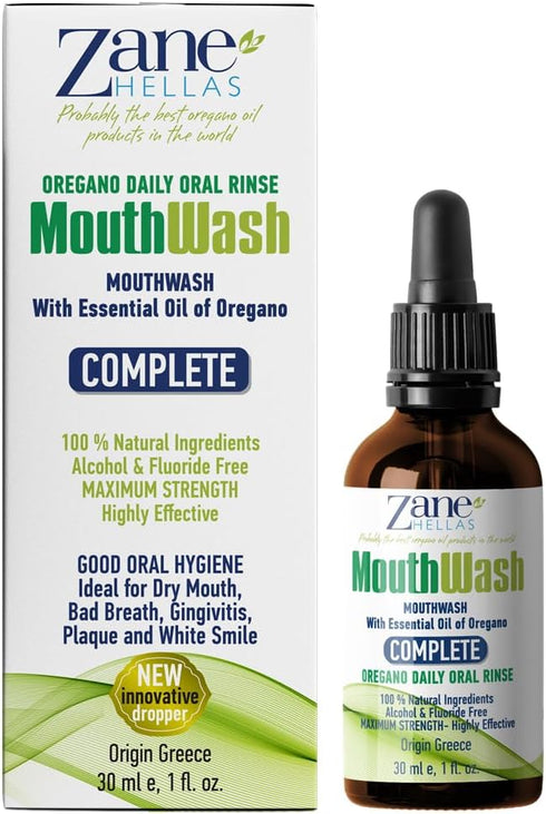 Zane Hellas MouthWash. Oral Rinse with Oregano Oil Power. Ideal for Gingivitis, Plaque, Dry Mouth, and Bad Breath. Alcohol and Fluoride Free. 100%...