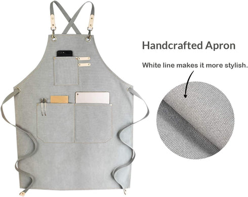 carrotez Chef Apron, Waterdrop Resistant Cotton Canvas Cross Back Adjustable Apron, M-XXL (Light Grey)...