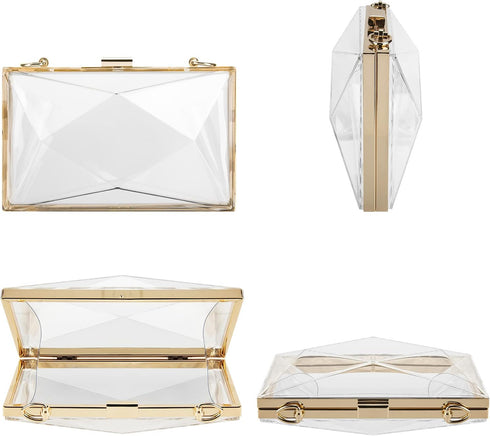 Women Clear Purse, Acrylic Box Evening Clutch Bag, Transparent Rhombus Lady Party Wedding Crossbody Shoulder Handbag...
