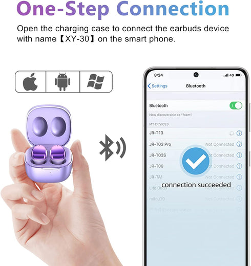 Wireless Earbuds Deep Bass Stereo Sound Bluetooth Earbuds 120H True Wireless Headphones with Ear Caps (S/M/L) for Samsung S23/S22/S21 Ultra Z Flip...