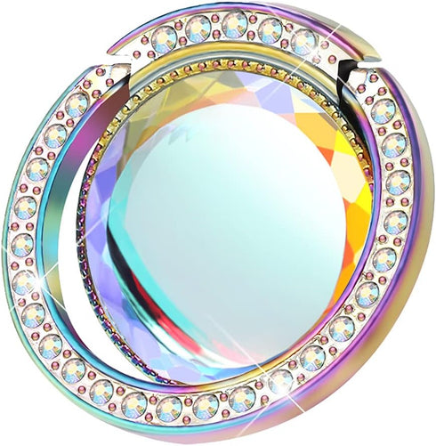 Iridescent Glitter Bling Bling Phone Ring Holder,Sparkle Phone Ring Grip Artificial Stand with Flat Diamond,Flat Rhinestone Cell Finger Ring for P...