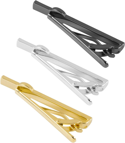 Tie Clips for Men, Black Gold Silver 2.1inch Initial Alphabet Letter Tie Clip Bar Set...