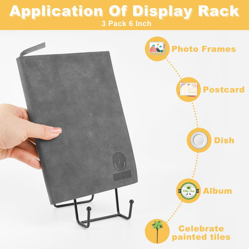 8 Pack Plate Stands for Display, 6 Inch Metal Square Picture Frame Easel Stands for Plates, Book, Photo Easel ( Black )...
