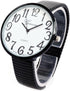 Black Super Large Face Flat Stretch Band Easy to Read Watch...