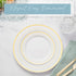 premium hard plastic round white plates 7in white with gold rim Heavyweight Dinnerware Set Dessert Salad Plates Appetizer utensils for Wedding and...