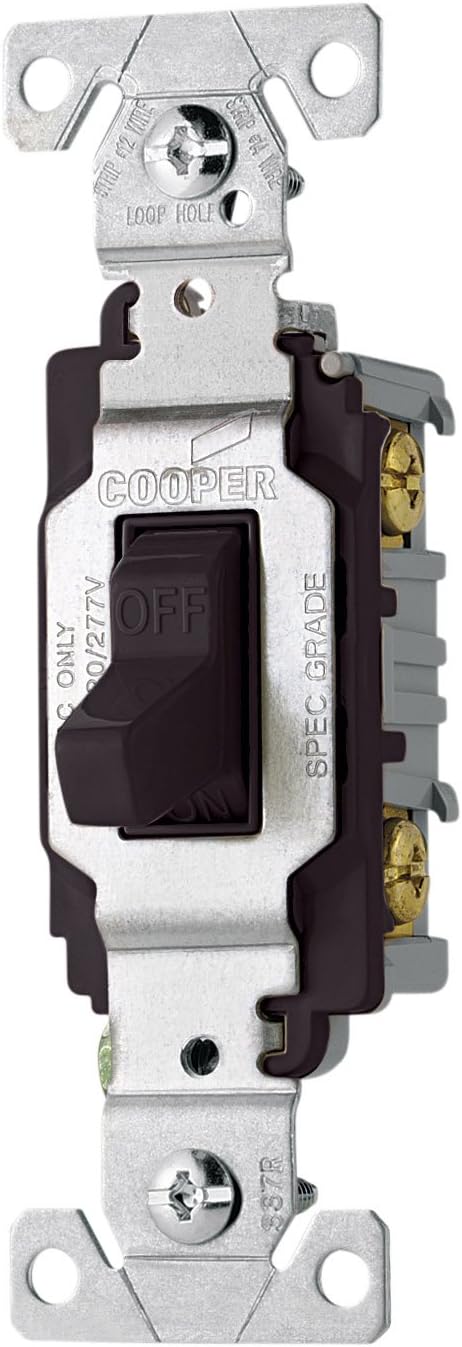 EATON Wiring CS120BK 20-Amp 120/277-volt Commercial Grade Single Pole Compact Toggle Switch with Side Wiring, Black...