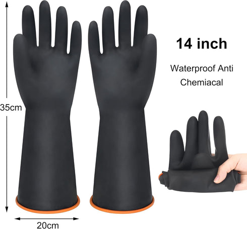 14" XL Size Latex Chemical Resistant Gloves, Reusable Heavy Duty Long Rubber Gloves Dishwashing Gloves, Industrial Safety Gloves for Men, Forearm ...