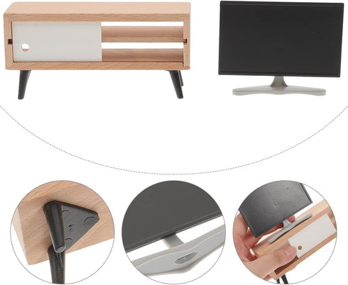 NUOBESTY Dollhouse Miniature TV with Television Cabinet Model, Mini TV and TV Stand Toy Doll House Furniture for Dollhouse Living Room Accessories...