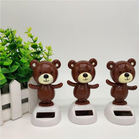 1Pc Brown Solar Dancing Bear Toy Solar Powered Dancing Figurine Car Dashboard Decor, Bobbling Head Bear Toys Shaking Head Dolls Solar Power Kits...