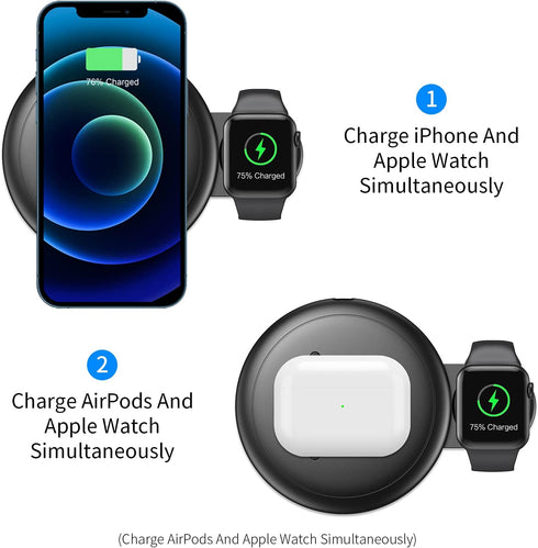 Nalwort 2 in 1 Wireless Charger Compatible with iPhone Apple Watch and AirPods Qi Fast Charger Wireless Charging Station for iPhone 15/14/13/12/11...