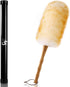 Lambs Wool Duster with Solid Bamboo Handle,Leather Hang Strap,18.9 inch Long,Natural Feather Duster for Cleaning Ceiling Fans,Window Blinds,Comput...