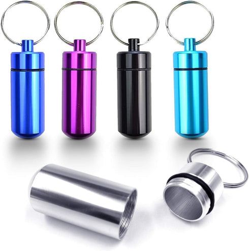 5 Pack - Aluminum Keychain Medication Pill Box. Waterproof Portable Mini Travel Pill Boxes Medicine Vitamin Holder case. Bottle Container, Organiz...