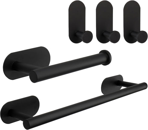 TocTen 5 Pieces Self Adhesive Towel Bar Set, Stainless Steel Bathroom Hardware Set Include Towel Rack, Toilet Paper Holder, 3 Packs Towel Hook, No...