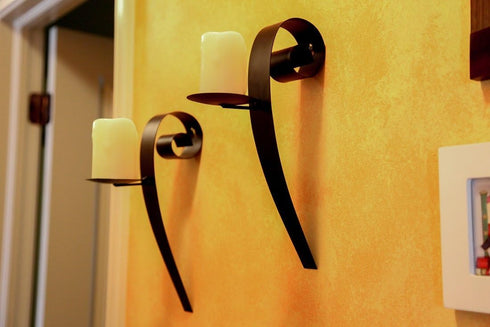 Lily’s Home Pillar Candle Wall Sconces, Hanging Iron Metal Decor Art Set of 2...