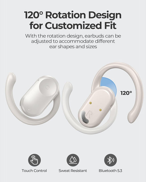 Open Ear Headphones, Bluetooth 5.3 Wireless Earbuds with Earhooks, 120° Rotation Angle Adjustment, 36 Hours Playtime, 1.5 Hours Fast Charging, Swe...