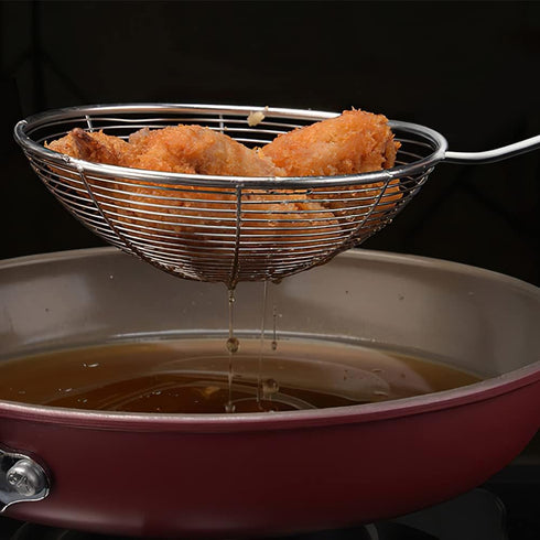 Spider Strainer, Cooking Spider,7.9-inch Extra Large Spider Spoon with Wood Handle, Stainless Steel Spider Cooking Utensil for Cooking and Frying...