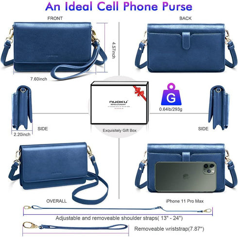 nuoku Women Small Crossbody Bag Cellphone Purse Wallet with RFID Card Slots 2 Straps...