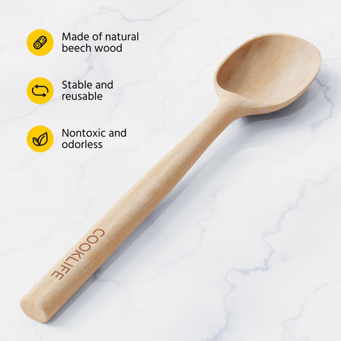 Beech Wooden Spoons for Cooking - Large Smooth Finish Natural Beech Cookling Spoons - Durable Wooden Cooking Utensil...