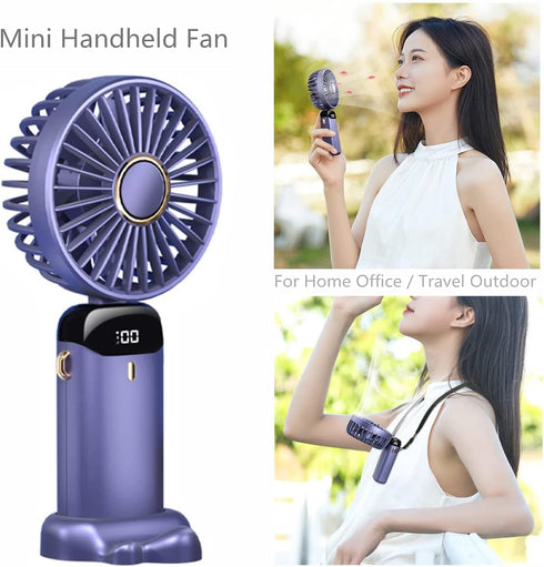 Handheld Portable Fan,Mini Personal Foldable Hand Fan,4000mAh Battery Operated,USB Rechargeable,5 Adjustable Speeds Desk Table Fan with Base,Lanya...