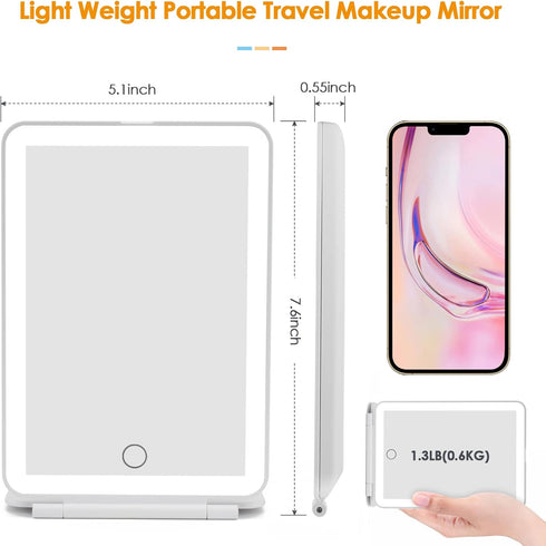 Rechargeable Travel Makeup Mirror 72 LED Lighted Makeup Mirror Travel Mirror Compact Slim LED Vanity Mirror with Lights Lighted Makeup Mirror with...