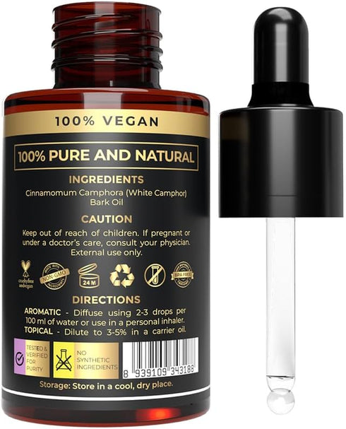 100% Pure & Organic Camphor Oil for Aromatherapy Diffuser & Humidifier | Perfect Essential Oil for Relieving Irritation, Itching, Acne and Pain |...