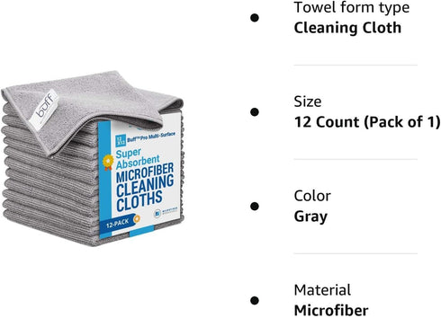 12" x 12" MW Pro Multi-Surface Microfiber Cleaning Cloths | Gray - 12 Pack | Premium Microfiber Towels for Cleaning Glass, Kitchens, Bathrooms, Au...