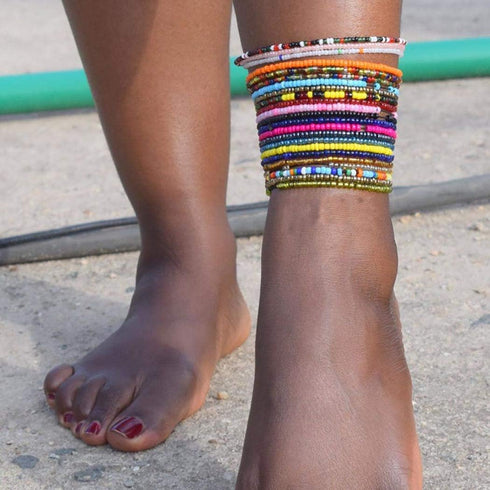 ELABEST Africa Beads Anklets 18Pcs Ankle Bracelets Colorful Beach Foot Jewelry Accessories for Women...