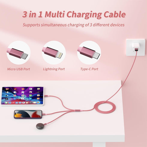 IDISON Multi Charging Cable(2Pack 4FT), 3 in 1 Charging Cable Nylon Braided USB Multi Charger Cable Universal USB Cable with Type C/Micro/IP Port ...