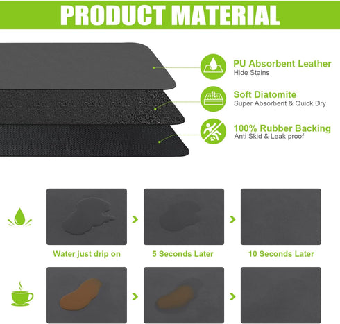 Coffee Mat Dish Drying Mat - 12"x 19'' Coffee Bar Mat for Countertop, Hide Stain Absorbent Spill Mat, Rubber Backing, Coffee Bar Accessories Fit C...