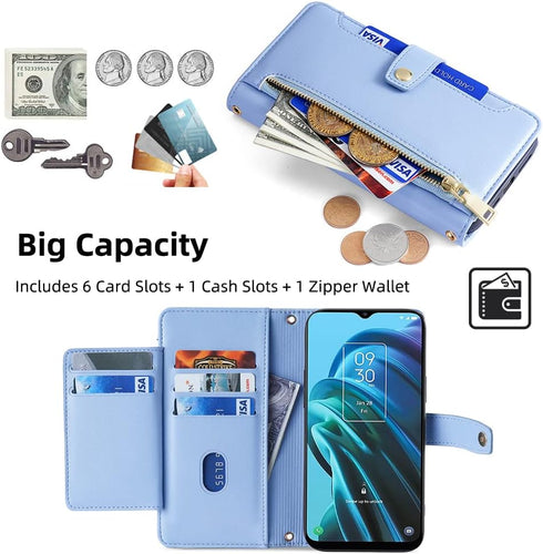 Asuwish Phone Case for TCL 30XE/30V/4X/20AX/20A/20R/Bremen 5G Wallet Cover and Screen Protector Zipper Credit Card Holder Slot Kickstand Flip TLC ...