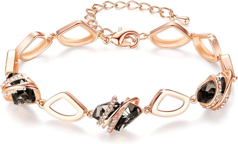 Leafael Wish Stone Link Charm Bracelet with Birthstone Crystals, Rose Gold Plated or Silver-tone, 7"+2"...