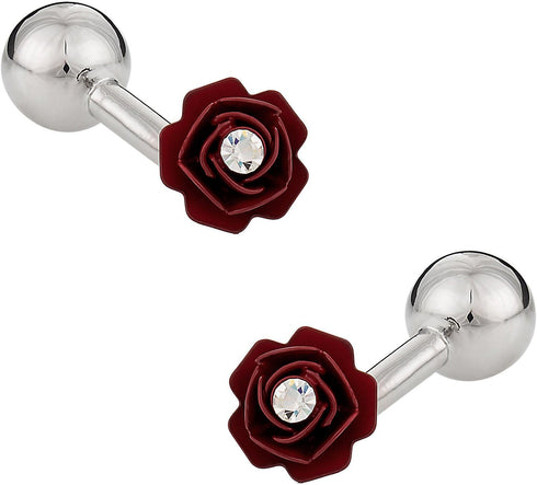 Crystal Red Rose Valentine Cufflinks | Husband Gift Idea Red Cufflinks | Romantic Gift from Wife | Mens Red Cufflinks with Presentation Gift Box |...