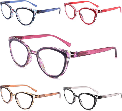 5 Pack Reading Glasses Blue Light Blocking for Women?Fashion Ladies Computer Readers with Spring Hings,Anti Glare/Eyestrain Eyeglasses 1.75...