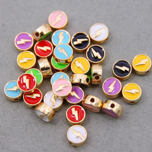 100Pcs Alloy Enamel Lightning Beads 8mm, Flat Round Flash Shape Beads, Colorful Loose Spacer Beads, for Jewelry Making DIY Bracelets Necklaces Cra...