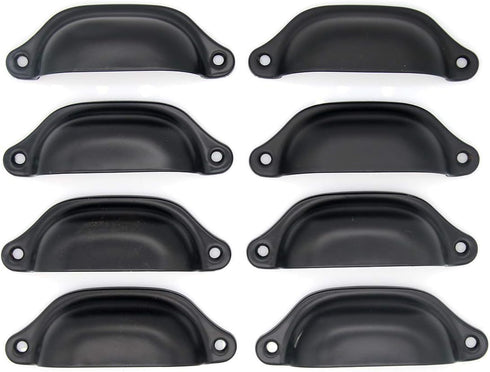 8 PCs Vintage Style Seashell Shaped Pulls - Cup Pulls - Drawer Handles Pulls with Black Finish - 3-17/64-in Length by 1-19/64-in Height...