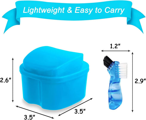 2 Pack Denture Case Dental Mouthguard Case, Denture Bath Box Cleaning with Brush, Strainer Basket and Lid Waterproof - Purple and Blue...