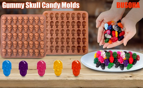 Gummy Skull Mould 2PCS 40 Cavity Halloween Skull Candy Molds Silicone Non-Stick Food Grade Skull Silicone Mold for Jelly Max Welt Ice Cube Dog Tre...