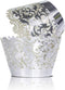 YOZATIA 60 Silver Vine Lace Cupcake Wrapper, Laser Cut Cupcake Liners for Weddings Birthdays Tea Parties and any Special Event- Silver...