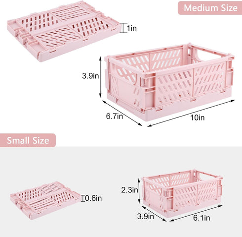 Plastic Baskets for Desk Organizing, Drawer Organizer, 2 Medium+2 Small Durable Folding Storage Crate for Home Kitchen Classroom Office Bedroom an...