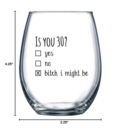 1990 30th Birthday Gift for Women and Men Wine Glass - Funny Is You 30 Gift Idea for Mom Dad Husband Wife – 30 Year Old Party Supplies Decorations...
