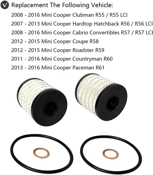 2 PCS Engine Oil Filter Kit Replace 11427622446 Compatible with Mini Cooper Clubman Countryman Paceman Hardtop Cabrio Coupe Roadster R55 R56 R57 R...